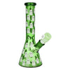 Glow beaker water pipe with ghost patterns, includes downstem diffuser, ice catcher