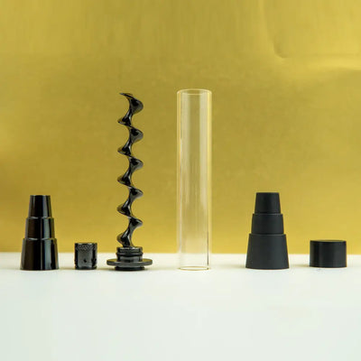 Glass blunt hand pipe with black spiral water pipe adapter
