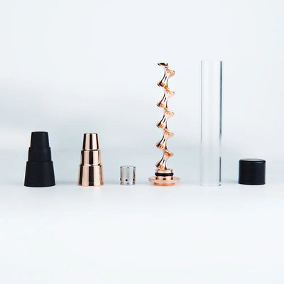 Glass blunt hand pipe with rose gold water pipe adapter and caps