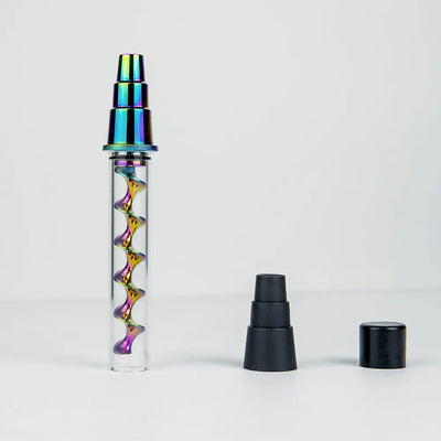 Sleek iridescent glass blunt hand pipe with water pipe adapter