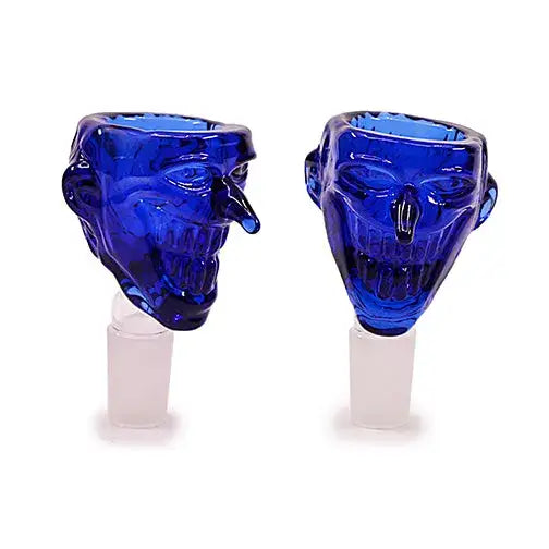 Two cobalt blue glass skull 18mm male smoking accessory bowls