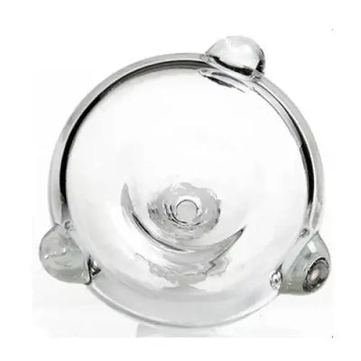 Clear glass bong bowl with male joint, metallic rim, bulbous handles for water pipes
