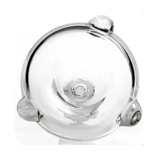 Clear glass bong bowl with male joint, metallic rim, bulbous handles for water pipes