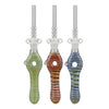 Three Colorful Glass Donut Dab Straws with Replaceable Quartz Tips and Metal Stems