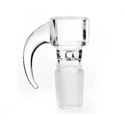 Clear glass hand pipe bowl with arm handle and frosted base