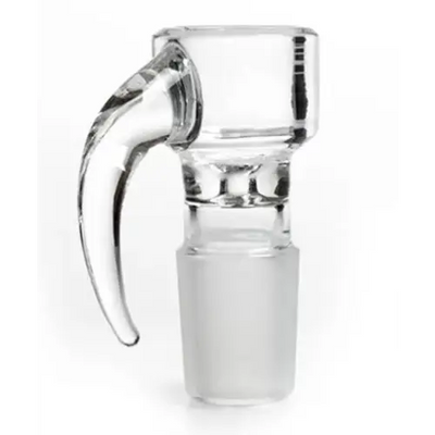 Clear glass hand pipe bowl with arm handle and frosted base