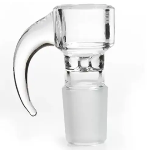 Glass hand pipe with arm handle, clear male joint and frosted base
