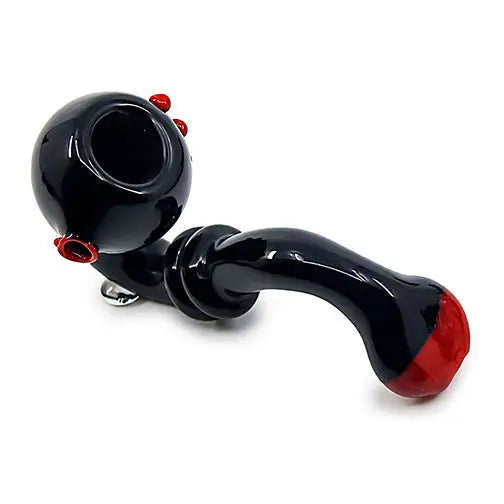 Premium 5 inch glass hand pipe with red tip and curved stem