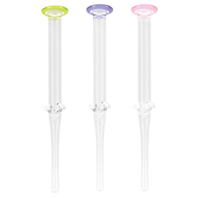Glass Honey Dab Straw With Built-in Feet And Green, Purple, And Pink Colored Pipette Tops