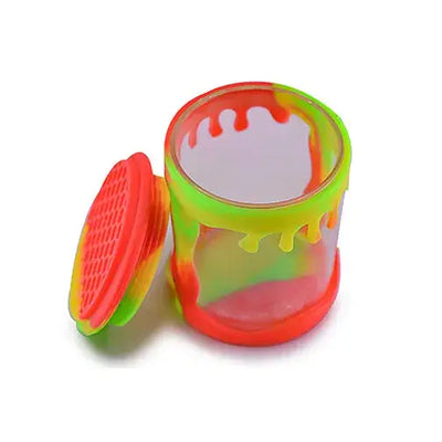Vibrant neon silicone sleeve glass jar smoking accessory with dripping paint grinder lid