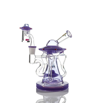 Intricate Mk100 UFO Dab Rig with purple accents and worked spinner cap in premium dab kit