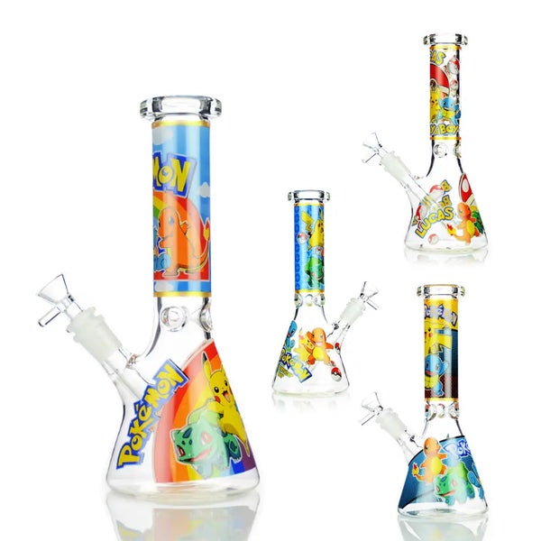 Glow in the Dark Pokémon Beaker Water Pipe with Rainbow Accents