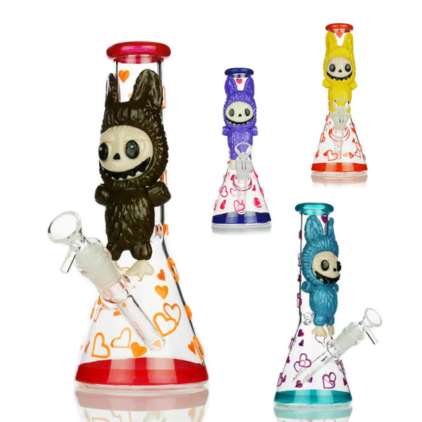 Glow in the Dark Beaker Water Pipe with 14mm Male Bowl and Furry Cartoon