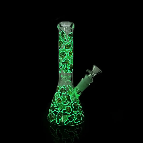 Glow in the Dark Mushroom Beaker Water Pipe 10 Inch Glass Bong