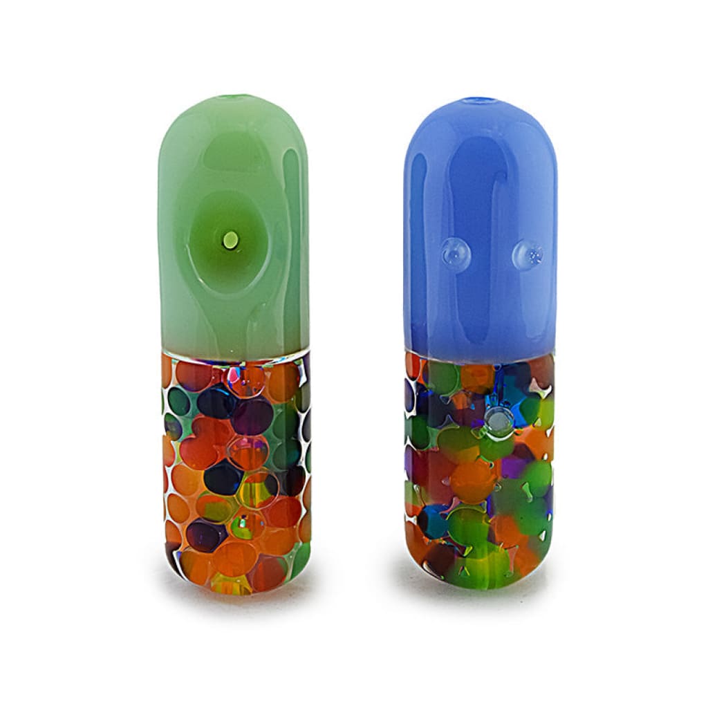 Glycerin Colorful Capsule Pipe With Multicolored Beads And Green And Blue Tops
