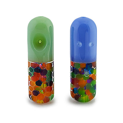 Glycerin Colorful Capsule Pipe With Multicolored Beads And Green And Blue Tops