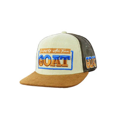 Goat Embroidered Snapback Hat with Corduroy and Mesh Design, stylish embroidered snapback hat