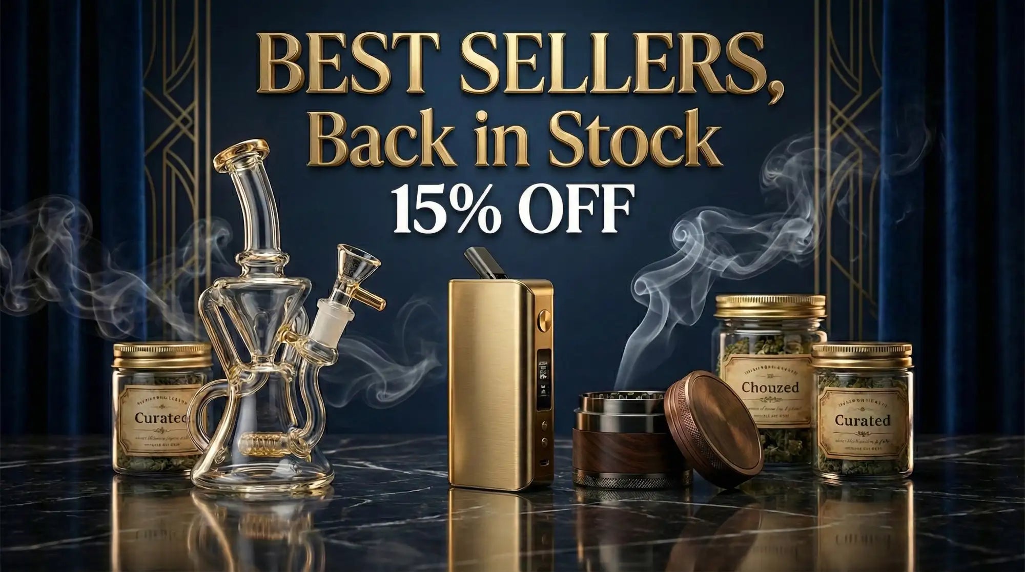 Gold-colored rectangular vaporizer device with a digital display and textured surface