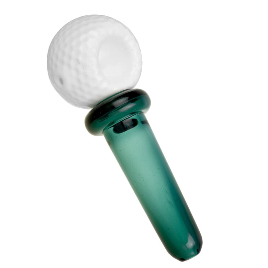 Golf Ball & Tee Spoon Pipe - Glass Pipe With White Ball End And Green Stem