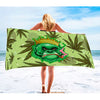 Gorilla design beach towel with cartoon frog smoking marijuana in a cannabis leaf pattern