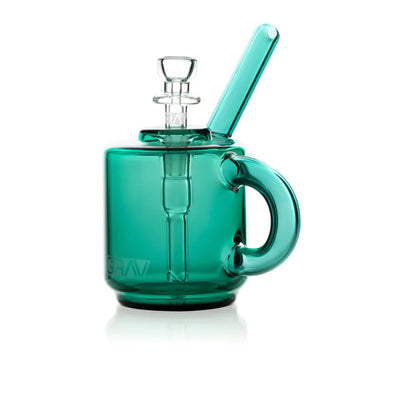Green glass mug-shaped bong from Grav® Coffee Mug Pocket Bubbler for an adventurous routine