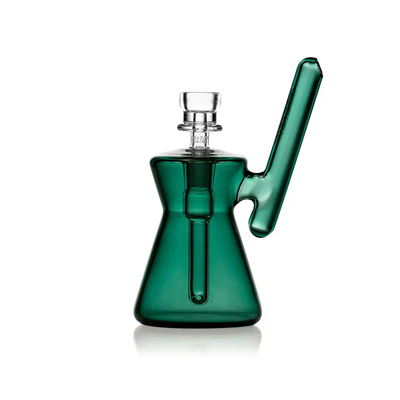 Green glass water pipe, Hourglass Pocket Bubbler for compact water pipe experience