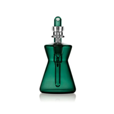 Green glass perfume bottle with silver top, perfect gift for Hourglass Pocket Bubbler enthusiasts