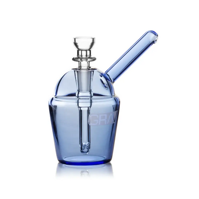 Blue glass water pipe for smooth smoking with Grav® Slush Cup Pocket Bubbler design