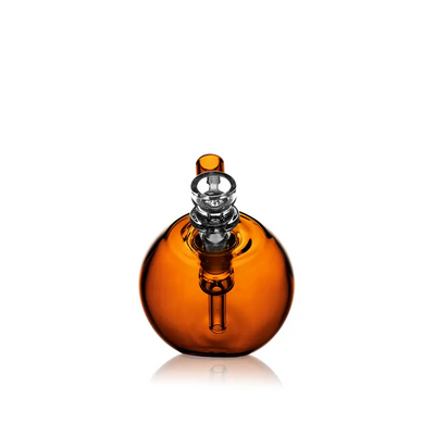 Amber glass orb rig featured in Grav Spherical Pocket Bubbler for smooth hits