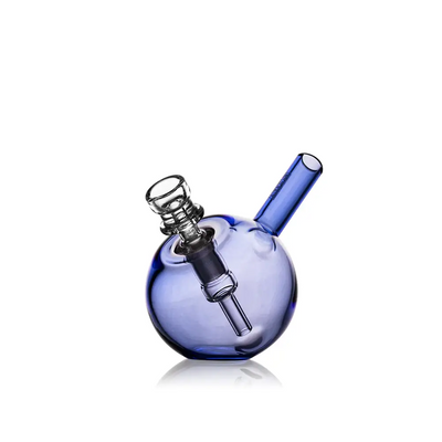 Blue glass sphere bong from Grav Spherical Pocket Bubbler, compact and powerful design