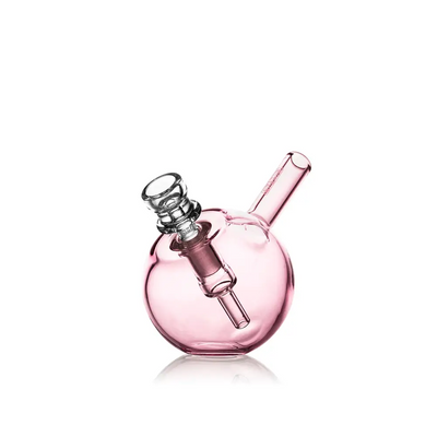 Pink glass sphere bong from Grav Spherical Pocket Bubbler, compact and powerful design