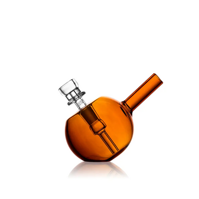 Amber glass water pipe of Grav Spherical Pocket Bubbler, compact and powerful design