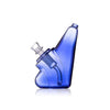 Uniquely shaped blue glass perfume bottle with silver cap and ergonomic design in Grav Wedge Bubbler