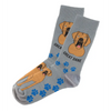 Gray Great Dane socks with playful dog designs and blue paw prints for comfort