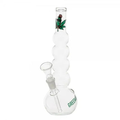 Sleek Greenline glass bubble body water pipe with decorative green leaf design