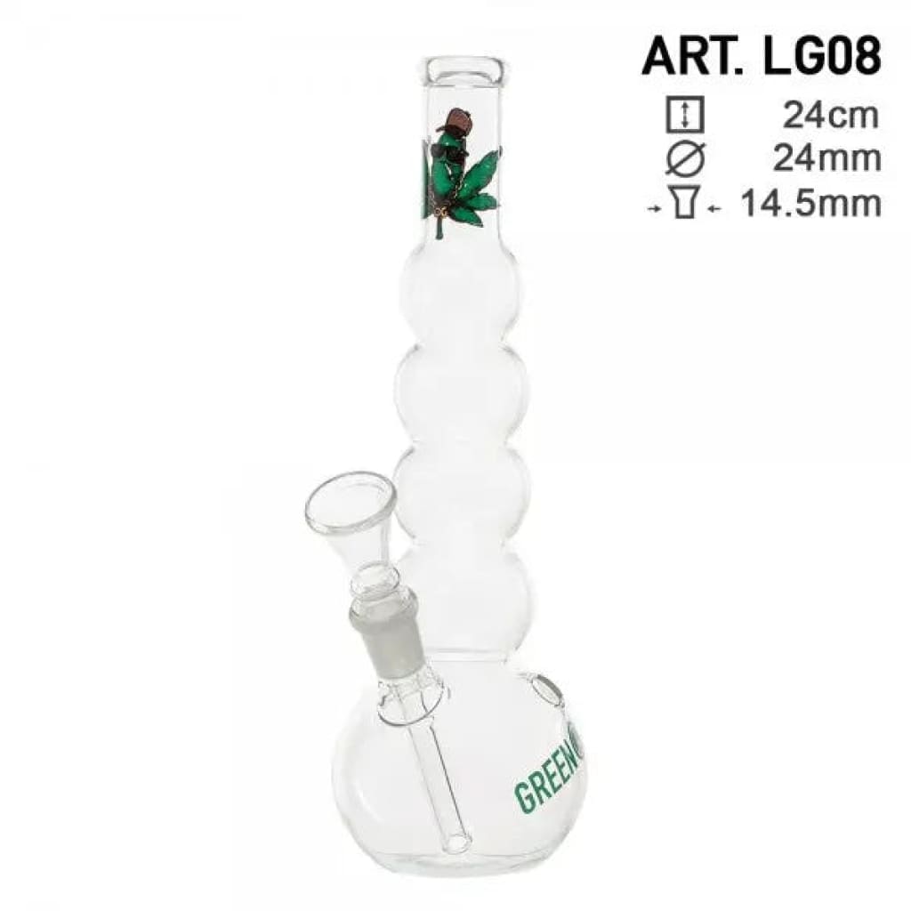 Sleek Greenline Glass Bubble Body Water Pipe with Cannabis Leaf Design for Sale