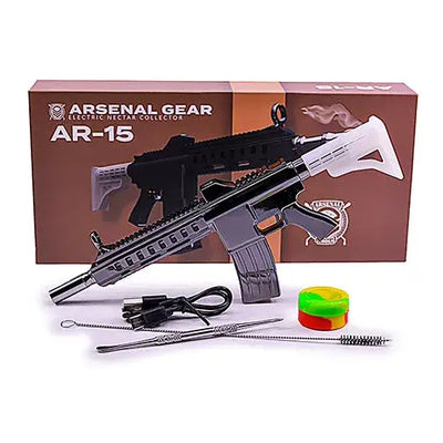 Gun shape electric nectar collector kit in black gray AR-15 with white stock