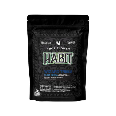 Black Packaging Pouch For Thca Flower ’habit’ Wizard Trees Strain - Fresh-cut Organic Herb