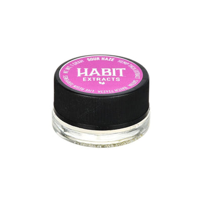 Glass Jar Of Habit Thca Live Resin Concentrate Sour Haze 1g With Black Lid And Pink Label
