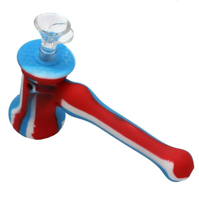 Hammer silicone bubbler with red blue white silicone pipe and clear glass bowl