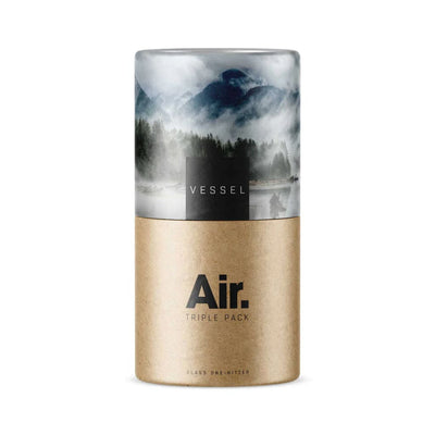 Handcrafted glass one-hitter pipe with misty forest design and ’Air.’ branding