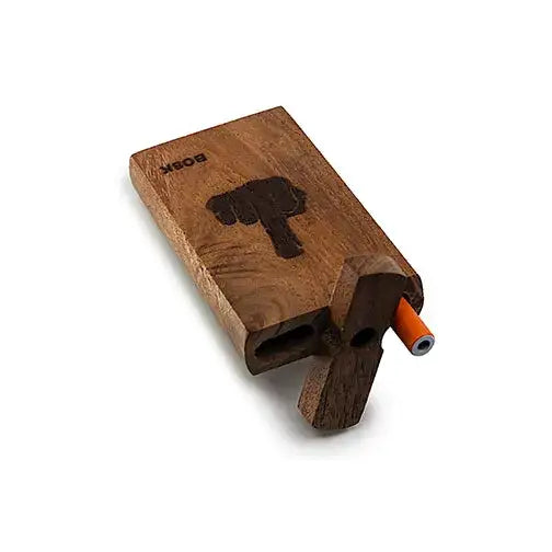 Handmade wooden middle finger dugout with carved tree pipe case