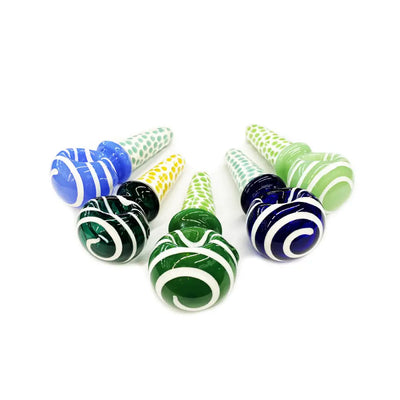 Colorful glass hand pipe spoon with dot art design by Happy Fumes Glass