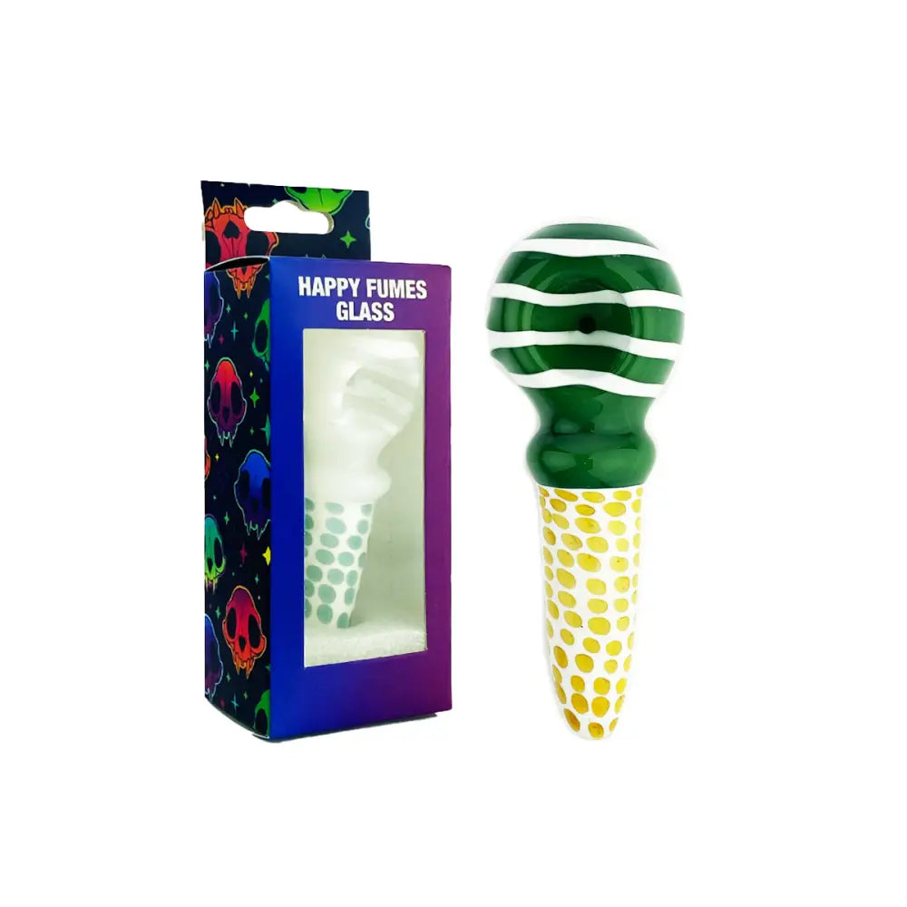 Glass ice cream cone hand pipe spoon from Happy Fumes Glass with Dot Art design