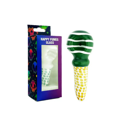 Glass ice cream cone hand pipe spoon from Happy Fumes Glass with Dot Art design