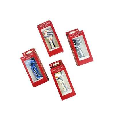 Four boxed multicolor slime hand pipes from Happy Fumes Glass for a vibrant smoking experience