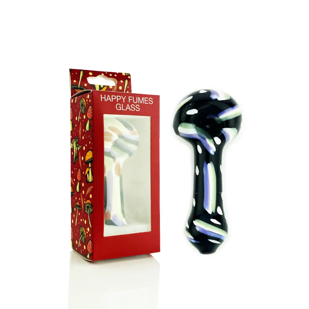 Black glass slime hand pipe with colorful accents for vibrant happy fumes glass experience