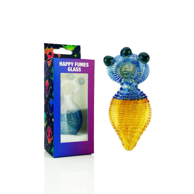 Blue and yellow glass perfume bottle with Mickey Mouse ears, slime color hand bubble trap design
