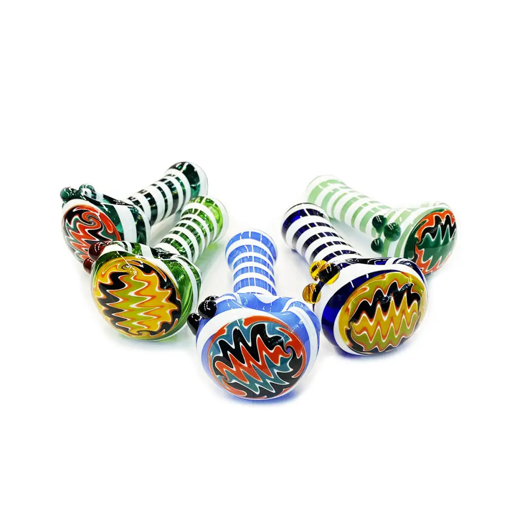 Colorful glass smoking pipes with wig wag head and striking color tube spiral design