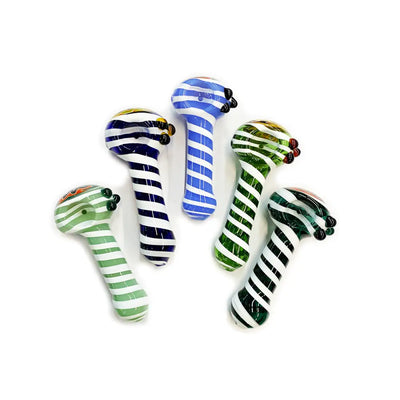Striped glass smoking pipes with wig wag head and striking color tube spiral design